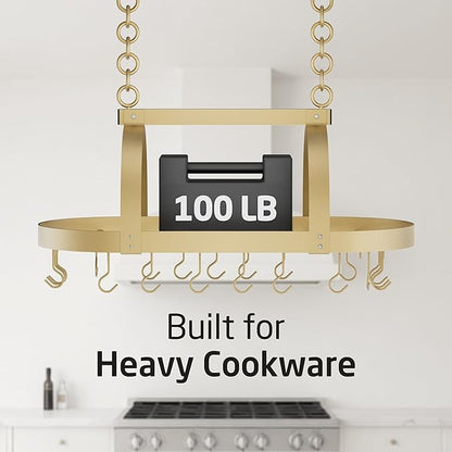 KES Gold 34 Inch Hanging Pot Rack, 100 LBS Capacity Heavy Duty Oval Pot and Pan - Image 5