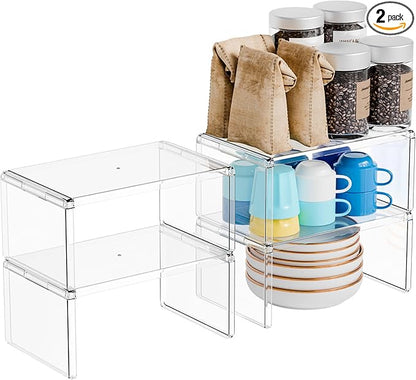 Yieach 4 Pack Acrylic Cabinet Organizer, 2 Tier Stackable Shelves by Yieach