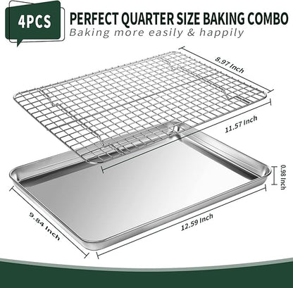 Quarter Sheet Pan with Cooling Rack Set, CEKEE Stainless Steel Cookie Sheets - Image 2