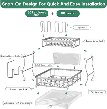 2 Tier Dish Drying Rack, Stainless Steel Dish Rack - Image 9