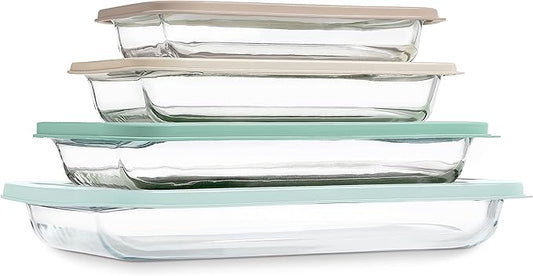 COOK WITH COLOR 8-Piece Deep Glass Baking Dish Set with Plastic Lids – by CookwithColor