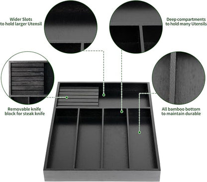 VaeFae Bamboo Silverware Organizer, Utensil Holder - Image 4