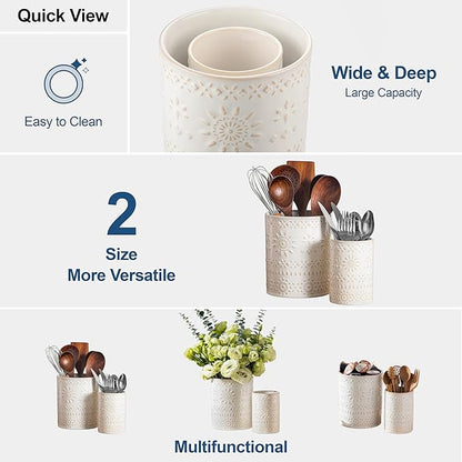 LOVECASA Utensil Holder, 7.2"+5.4" Ceramic Utensil Holder - Image 9