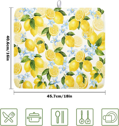 Kawani Lemon Dish Drying Mat 16x18 Inch Absorbent Reversible Spring Summer - Image 2