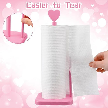Leinuosen Valentines Day Pink Heart Paper Towel Holder Cute Heart Wooden Paper - Image 3