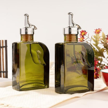 Olive Green 12oz Glass Olive Oil Bottle Dispenser - 350ml Oil and Vinegar - Oil - Image 8