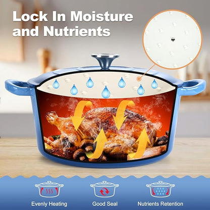 P&P CHEF 7QT Enameled Dutch Oven, Cast Iron Dutch Oven Pot - Image 5