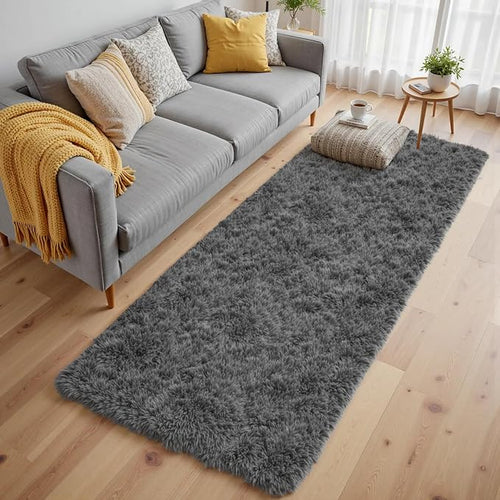 2x6 Bedside Area Rugs for Bedroom: Soft Fluffy Shag Gray Rug for Hallway - Image 2