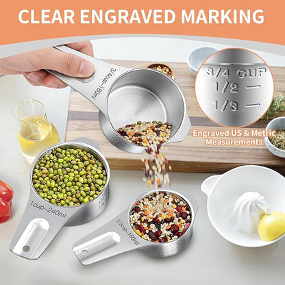 EWFEN Measuring Cups and Spoons Set, 7 Stainless Steel Nesting Measuring Cups & - Image 6