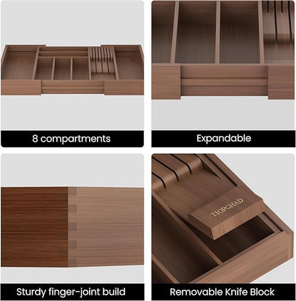 TIOPGHAD Bamboo-Silverware-Drawer-Organizer-Kitchen, Expandable Utensil Holder - Image 7
