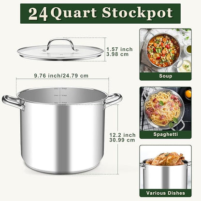 Leonyo Stainless Steel Stock Pot, 24QT Large Pot - Image 2