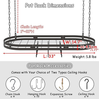 33” Hanging Pot Rack Ceiling Mount, Oval Pots and Pans Hanging Rack, Ceiling - Image 3