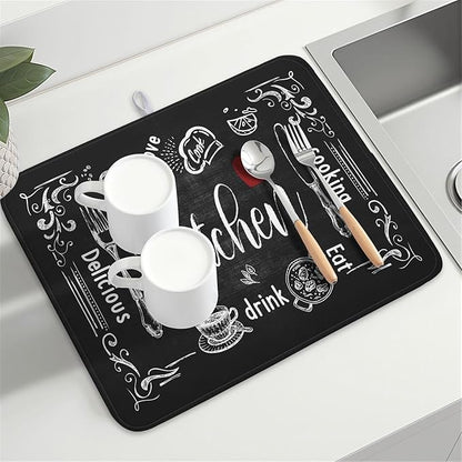 Kawani Black Coffee Bar Dish Drying Mats - Image 7
