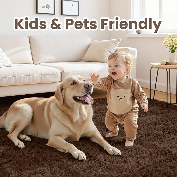 5x8 Area Rugs for Living Room: Soft Fluffy Shag Brown Rugs for Bedroom - Image 3