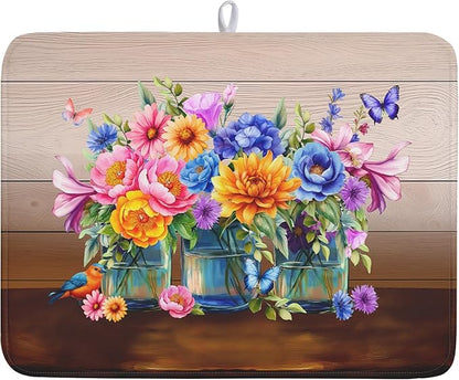 Spring Summer Flowers Dish Drying Mat by Kawani