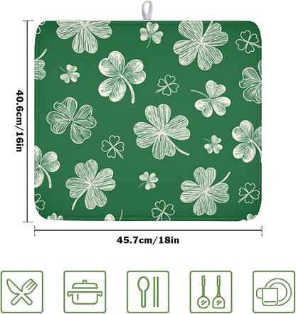 St Patrick's Day Dish Drying Mat 16 x 18 Inch Green Shamrock Dish Drainer Rack - Image 2