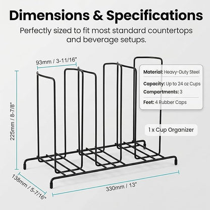 QWORK Wire Frame Cup and Lid Organizer, 3 Compartment Metal Wire Rack - Image 4