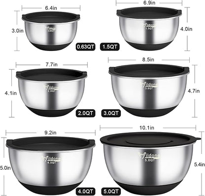 Wildone Mixing Bowls with Airtight Lids, with 3 Grater Attachments, Scale Marks - Image 2