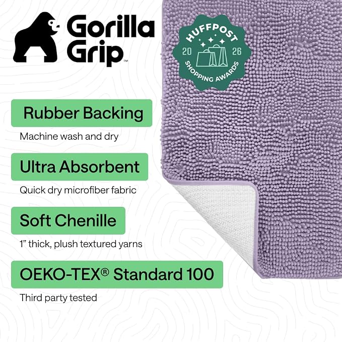 GORILLA GRIP Bath Rug Mat 30x20, Thick Soft Absorbent Chenille, Quick Dry - Image 2