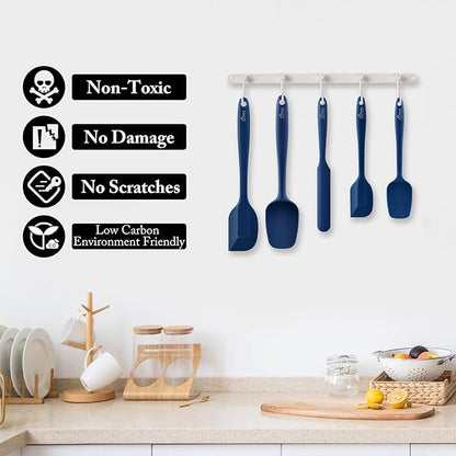 HOTEC 600℉ Heat Resistant BPA-Free Silicone Rubber Spatula Set, Kitchen Cooking - Image 5