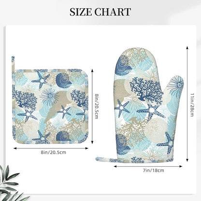 Nautical Coastal Oven Mitts and Pot Holders Set of 4 Silicone Starfish Seashell - Image 3