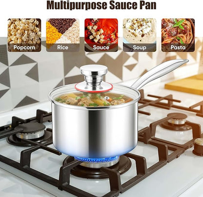 E-far Triply Stainless Steel Saucepan Set, 1Qt & 3 Qt Sauce Pan Pot - Image 5