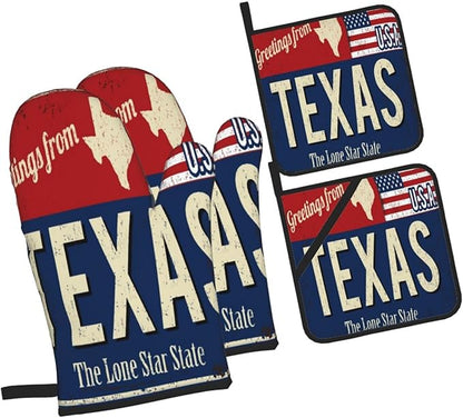 Oven Mitts and Pot Holders Sets of 4, Texas Lone Star State Retro US, Oven - Image 2