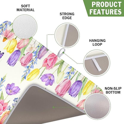 Spring Floral Dish Drying Mat for Kitchen Counter Easter Tulip Lavender Flower - Image 3