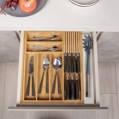 TIOPGHAD Bamboo-Silverware-Drawer-Organizer-Kitchen, Expandable Utensil Holder - Image 7
