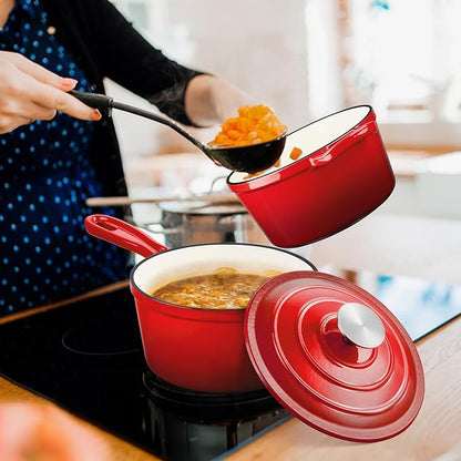 Enameled Cast Iron Sauce Pan, Leonyo 1 Qt & 2 Qt Saucepan Set, Cast Iron Dutch - Image 9