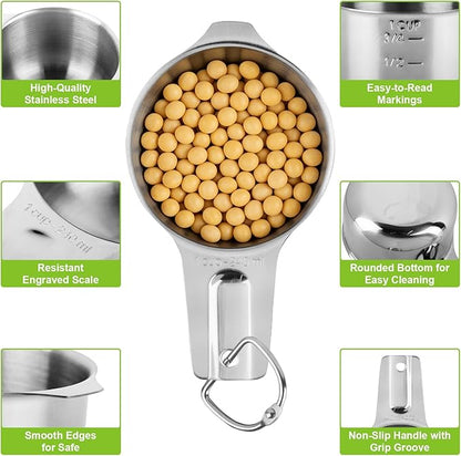 Stainless Steel Measuring Cups Set of 7, Stackable Measure Cups Kitchen Gadgets - Image 3