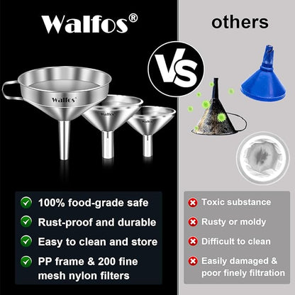 Stainless Steel Funnel, Walfos 4 Pack(4in、3 in、2.2 in、1.7in Kitchen Funnel - Image 5