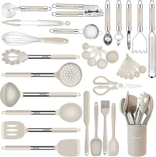 Kitchen Utensils Set-Silicone Cooking Utensils-33pcs Non-Stick Silicone Cooking by BESTZMWK