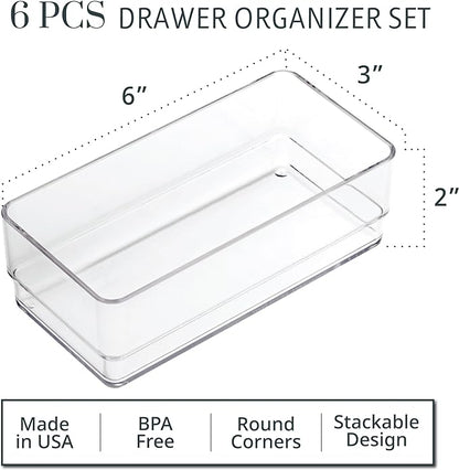 STORi SimpleSort 6-Piece Stackable Clear Drawer Organizer Set | 6" x 3" x 2" - Image 2