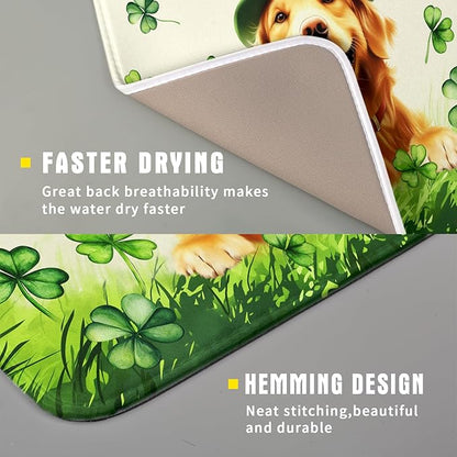 St Patrick's Day Dog Dish Drying Mat 16x18 inch Green Shamrock Dishes Pad - Image 3