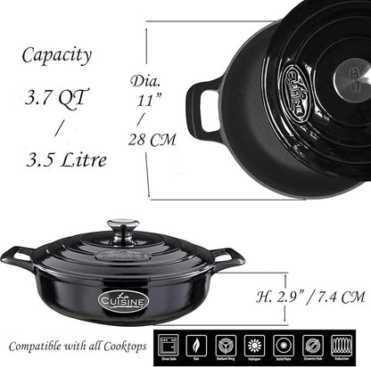 La Cuisine Enameled Cast Iron Braiser Sauté Pan Shallow Casserole - Image 6