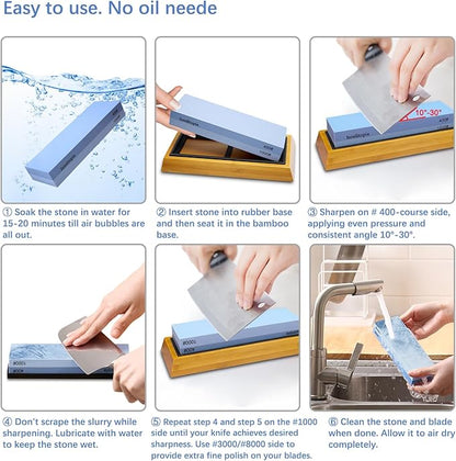 Intelitopia Complete Knife Sharpening Stone Set – Dual Grit Whetstone 400/1000 - Image 4