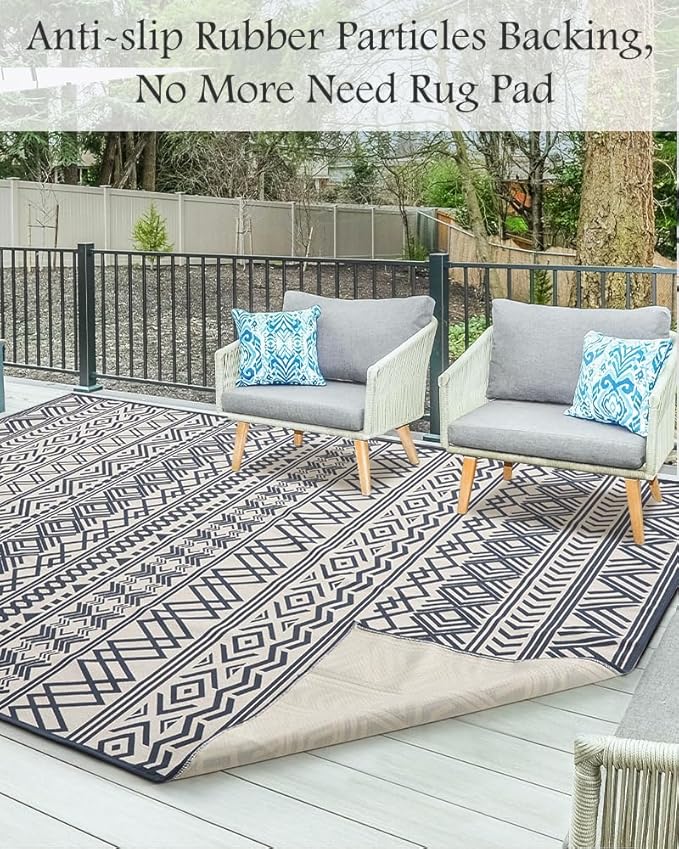 Outdoor Rug Carpet 5x8 ft, Flatweave Textured Outdoor Patio Rug Non Slip Indoor - Image 3
