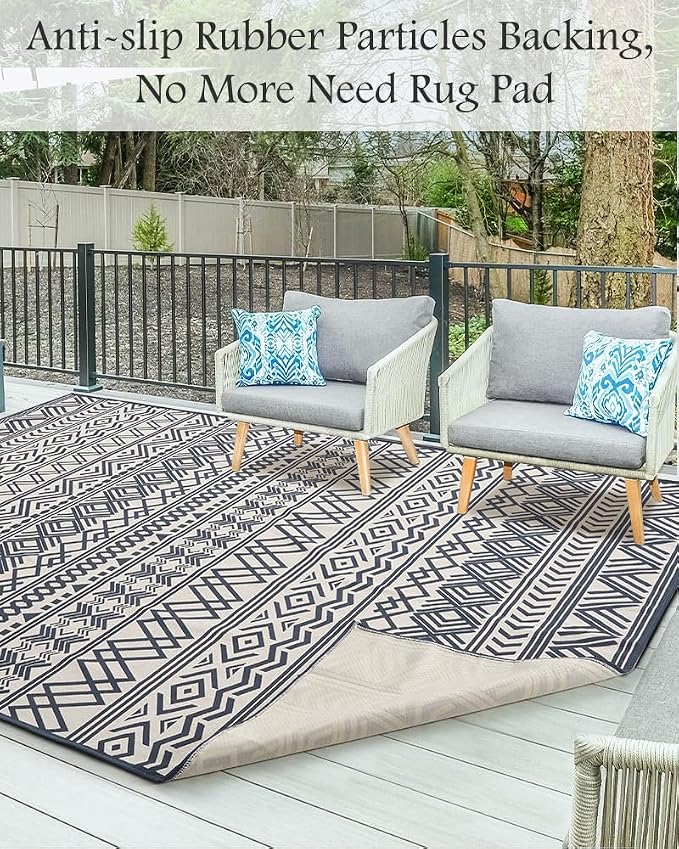 Outdoor Rug Carpet 9X12 ft, Flatweave Textured Outdoor Patio Rug Non Slip - Image 3