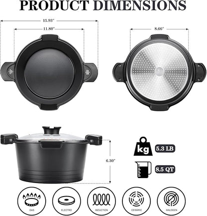 8.5qt Pasta Pot with Strainer Lid, Cast Aluminum Stockpot Multipot, Nonstick - Image 6