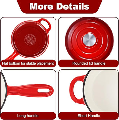 HaSteeL 2 QT Cast Iron Saucepan, Mini Enamel Dutch Oven - Image 6