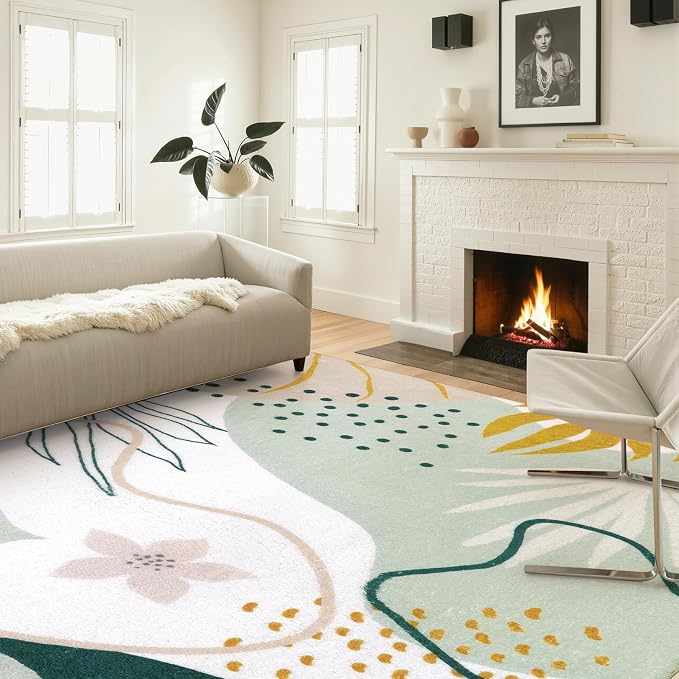 Lahome Green 10x14 Rug for Living Room, Large Washable Area Rug Non-Slip - Image 5