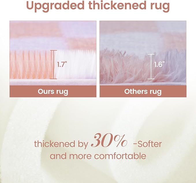 Super Soft Rug for Bedroom, 5x8 Ft Pink and White Area Rug Classic Checkered - Image 5