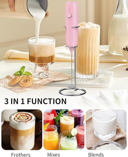 CIRCLE JOY Milk Frother Handheld Rechargeable Milk Foamer Electric Mini Drink - Image 6