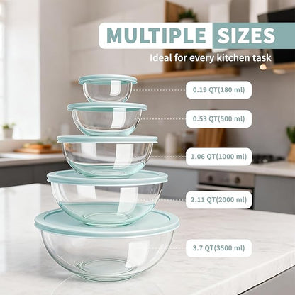 Luvan Glass Mixing Bowl with Lids Set of 5, Space-Saving Nesting Bowls - Image 3