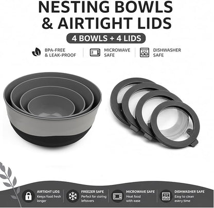 Pera Mixing Bowls with Lids Set, 8 Piece, BPA Free Nesting Kitchen Bowl Set - Image 2