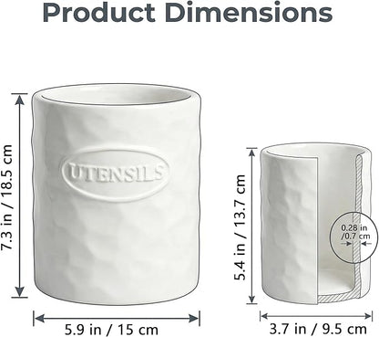 White Utensil Holder Set of 2 Ceramic Cooking Utensil Crock Modern Kitchen - Image 2