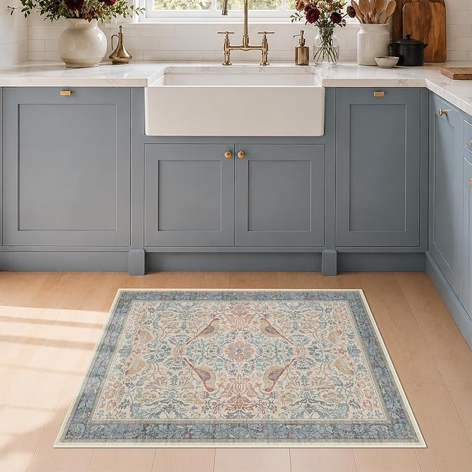 Hazo Haus Washable Red Blue 2x3 Entry Rug Front Door Indoor, Boho Cottagecore - Image 3