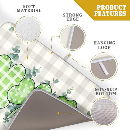 Giwawa Patrick Dish Drying Mat for Kitchen Green Clovers Grey Buffalo Plaids - Image 4