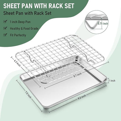 Homikit Toaster Oven Pan with Rack Set, 9 x 7 Inch Small Baking Sheet with Wire - Image 2